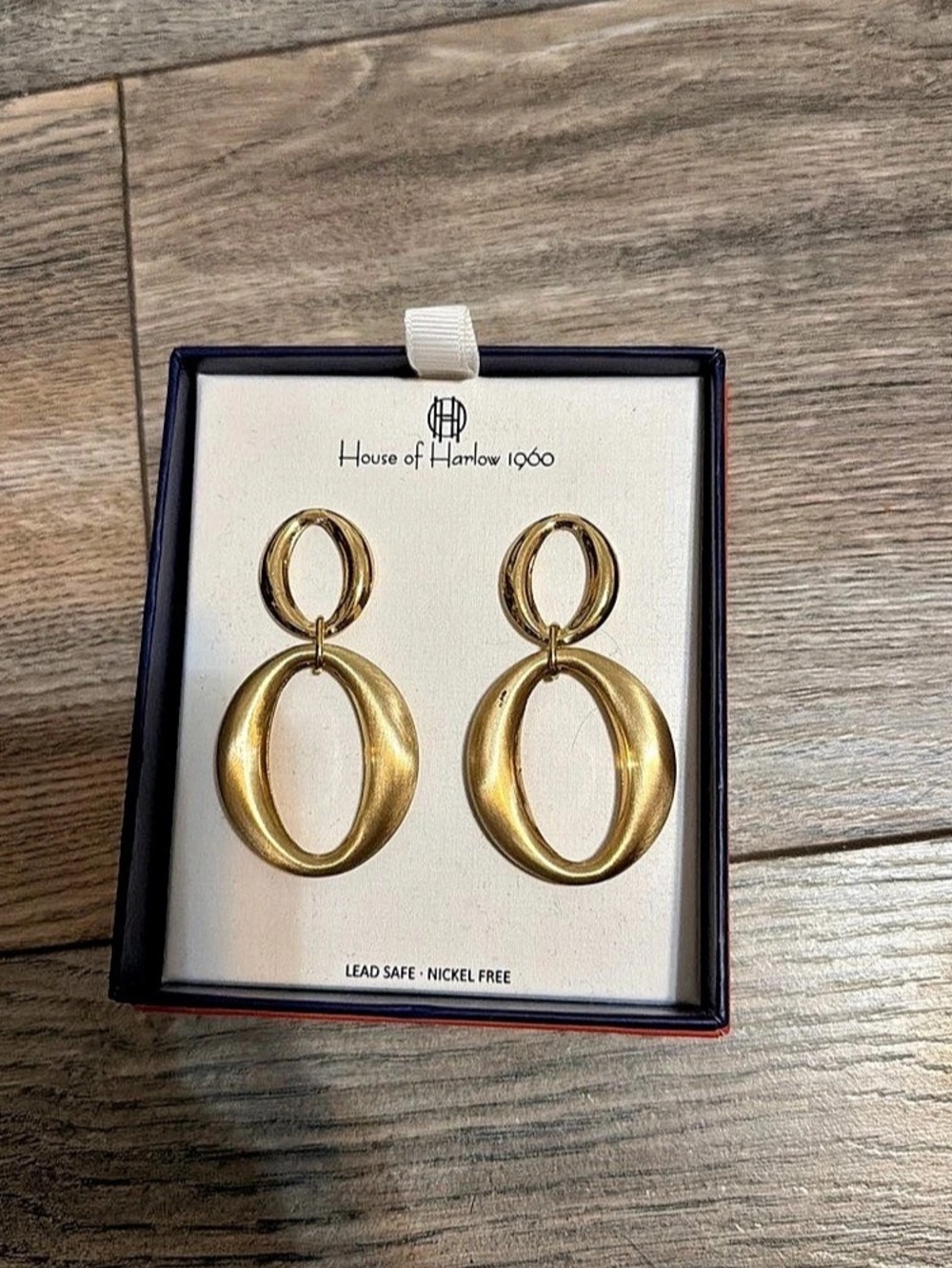 House of Harlow 1960 Gold Double Oval Drop Earrings